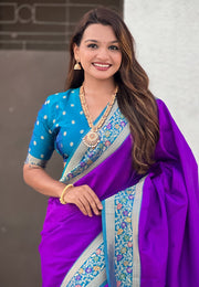 Violet Silk Paithani Saree