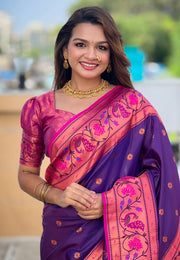 Violet Silk Paithani Saree