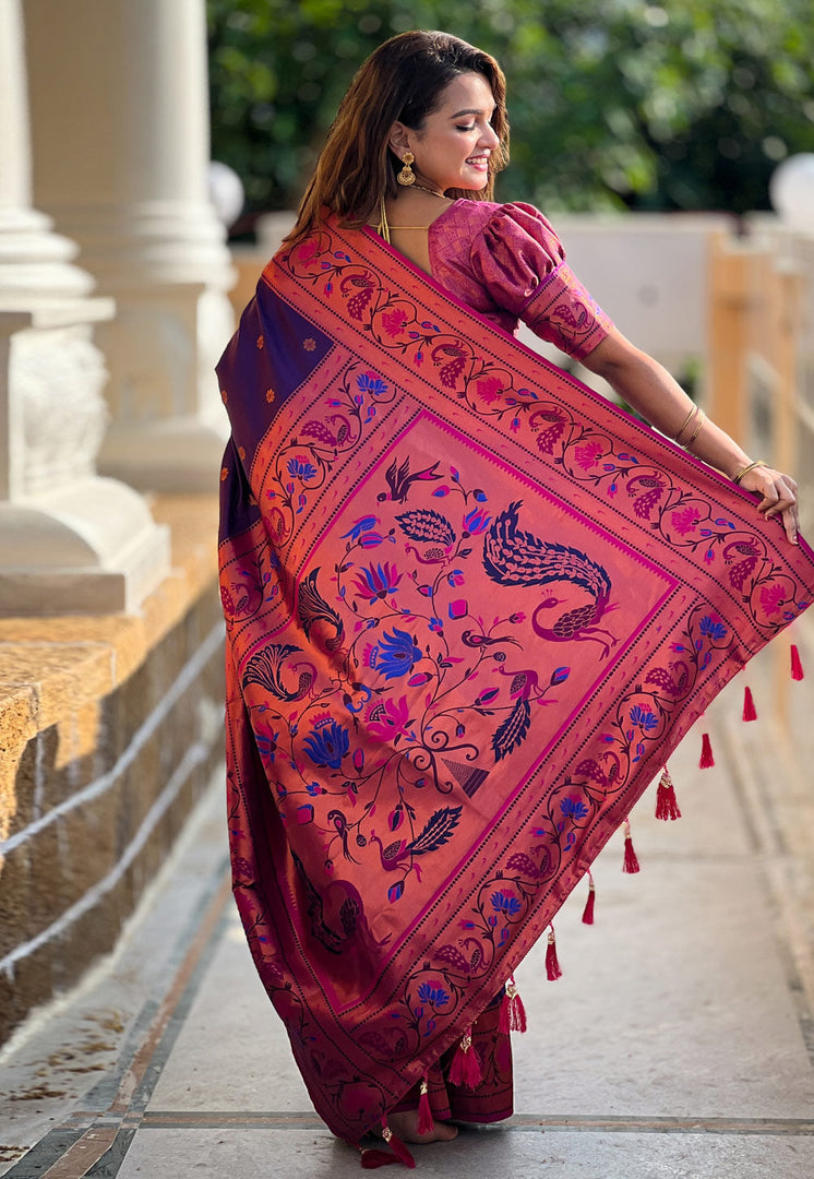 Violet Silk Paithani Saree
