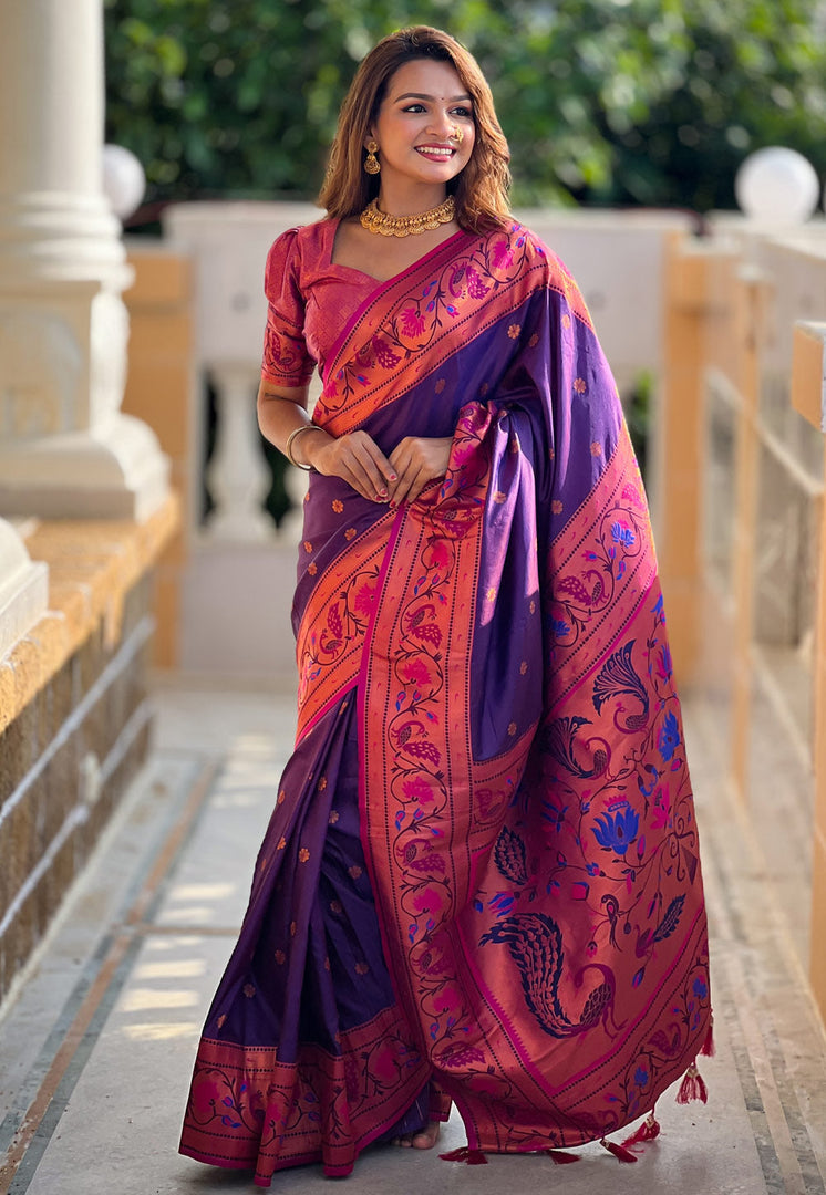 Violet Silk Paithani Saree