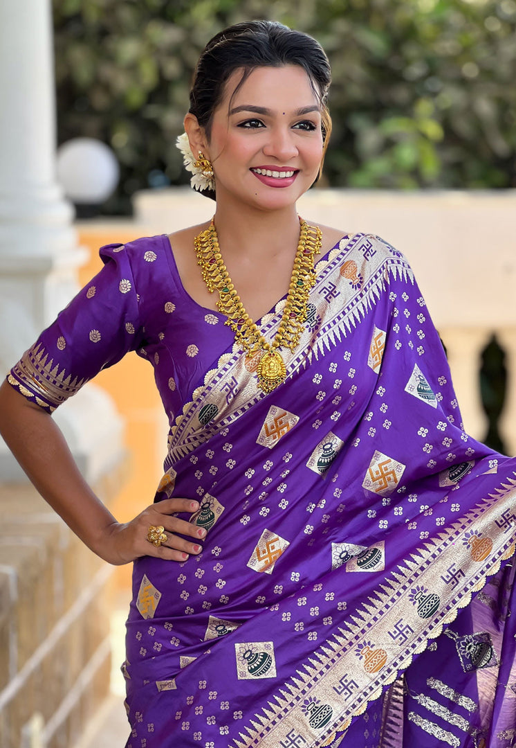 Violet Silk Saree With Blouse