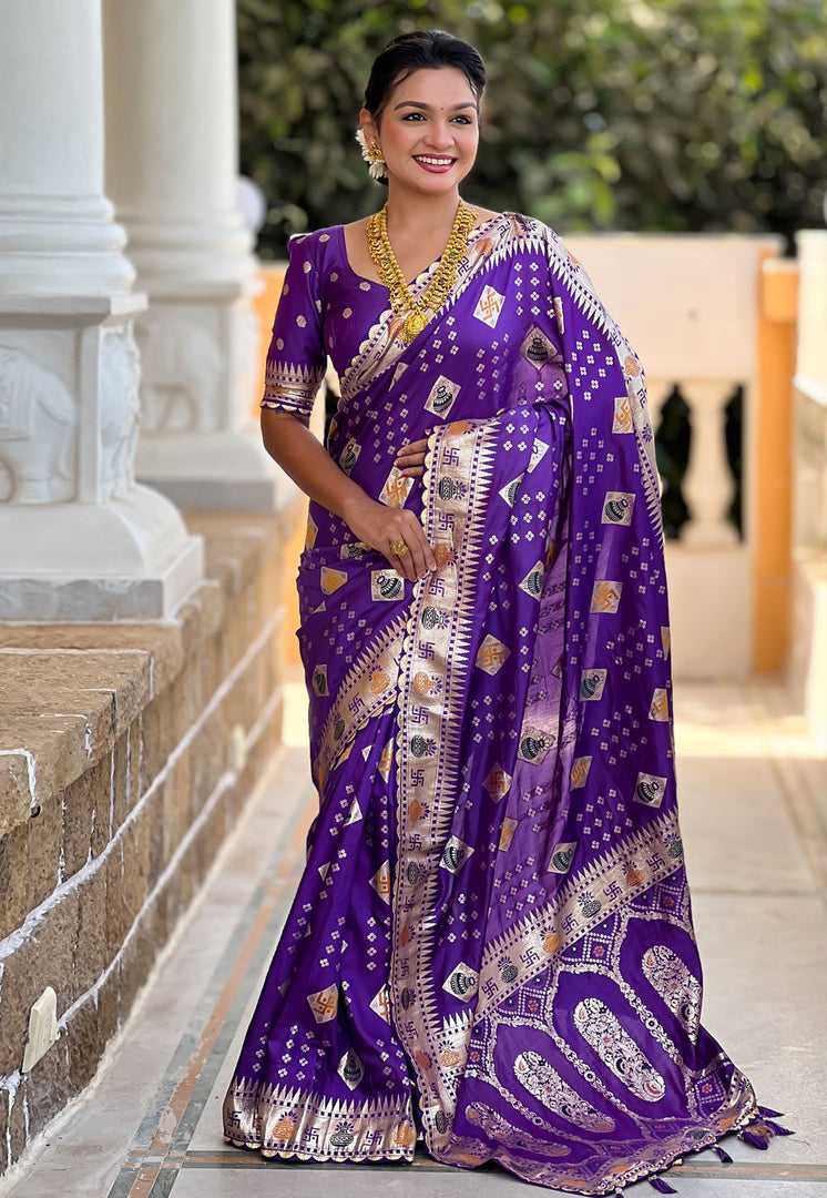 Violet Silk Saree With Blouse