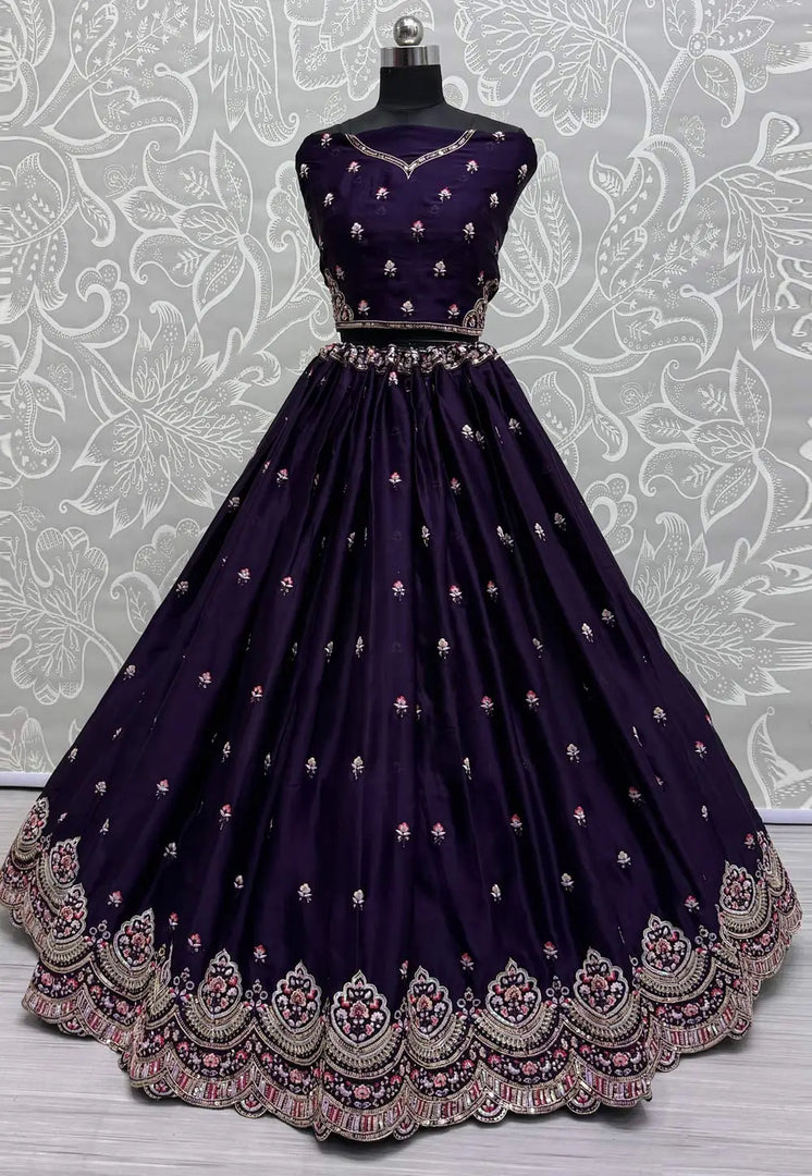 Violet Silk Wedding Lehenga Choli