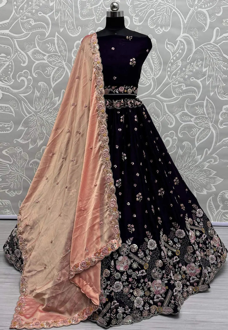 Violet Silk Wedding Lehenga Choli