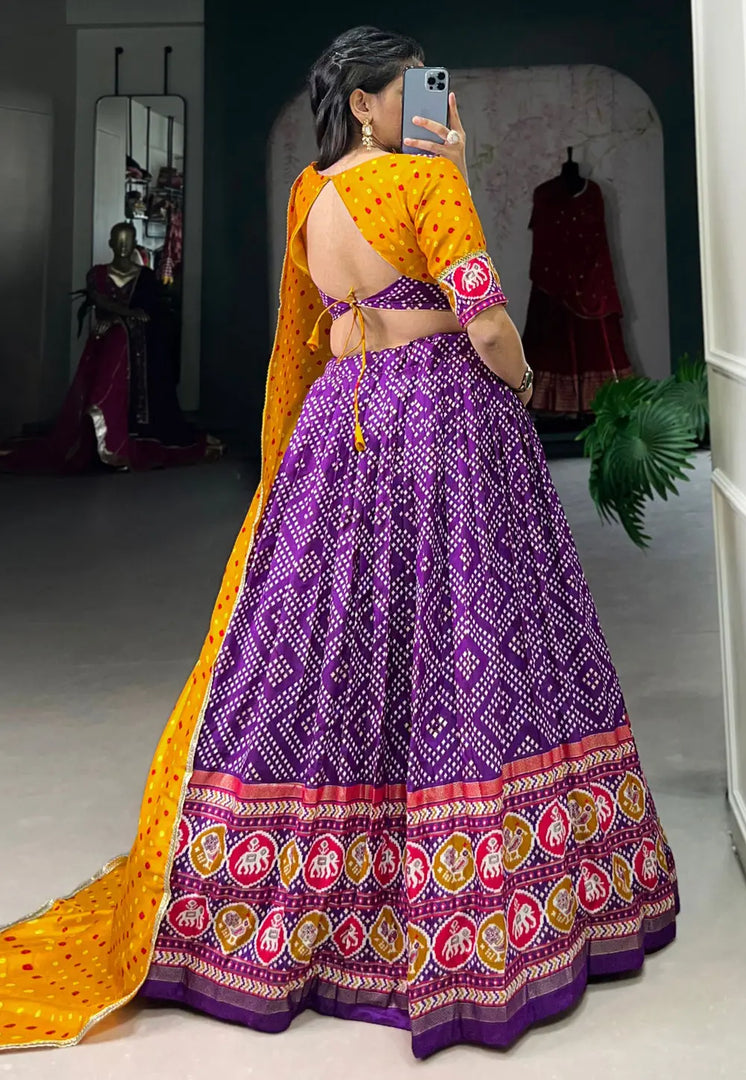 Violet Tussar Silk Readymade Lehenga Choli