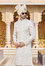 Load image into Gallery viewer, White Art Silk Achkan Style Sherwani
