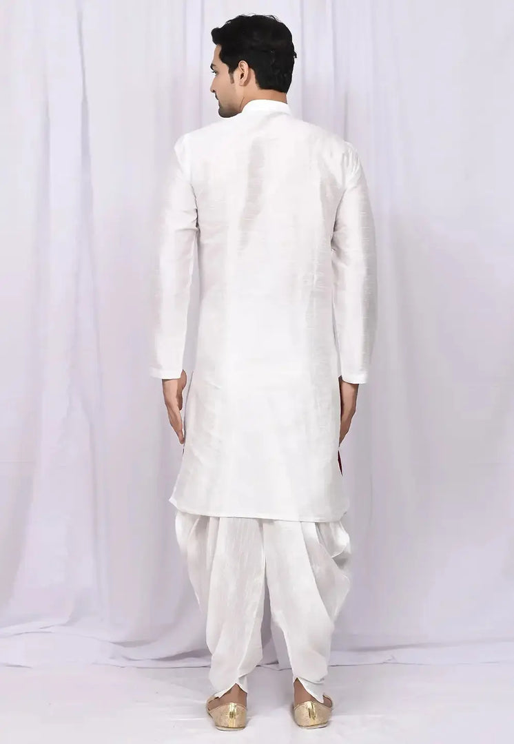 White Art Silk Dhoti Kurta