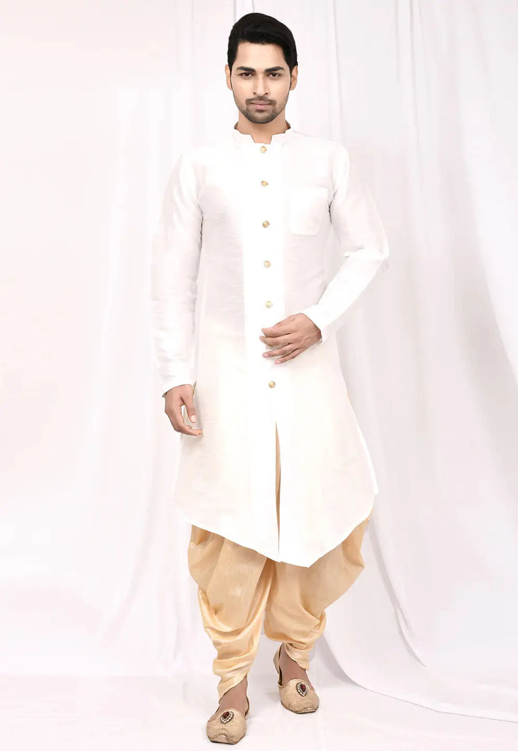 White Art Silk Indo Western Suit