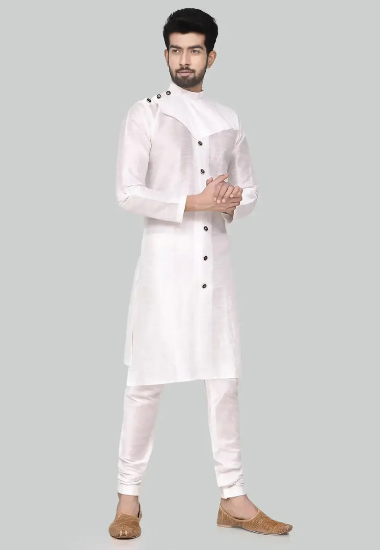 White Art Silk Indo Western Suit