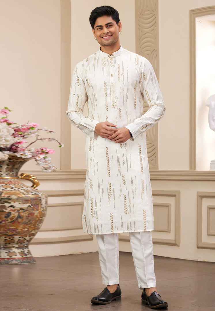 White Art Silk Kurta Pajama