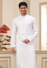 Load image into Gallery viewer, White Art Silk Kurta Pajama

