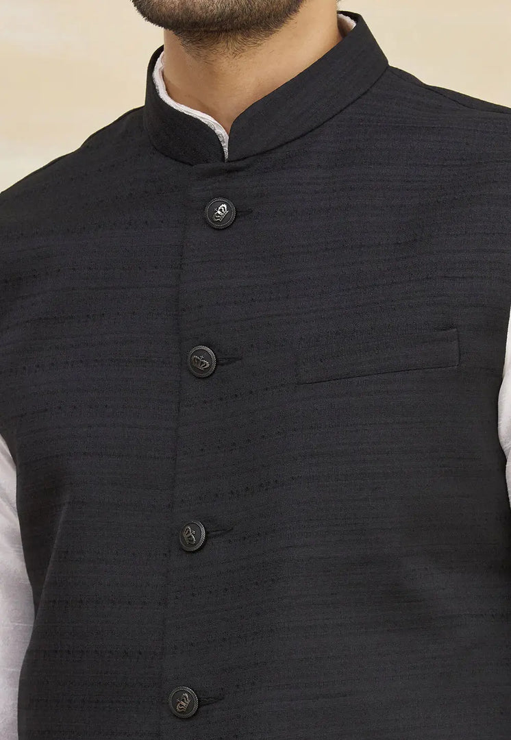 White Art Silk Kurta Pajama With Jacket