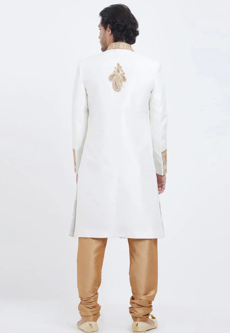 White Art Silk Sherwani