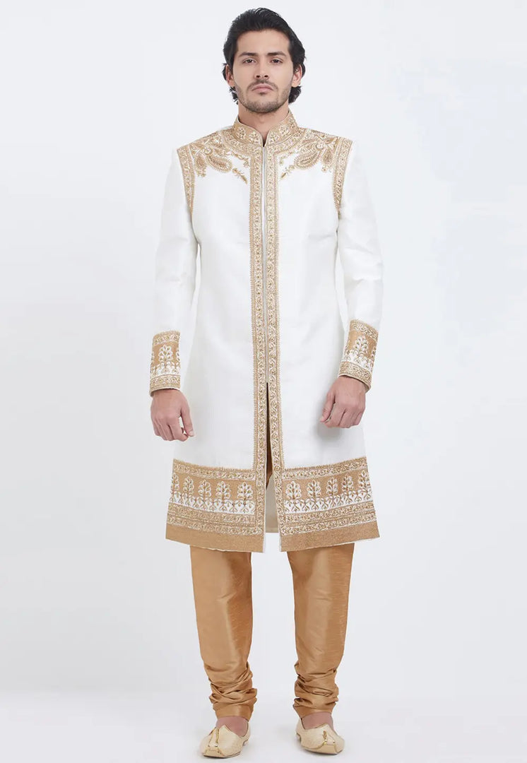 White Art Silk Sherwani