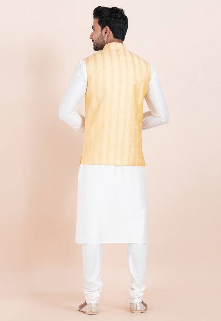 White Banarasi Silk Kurta Pajama With Jacket