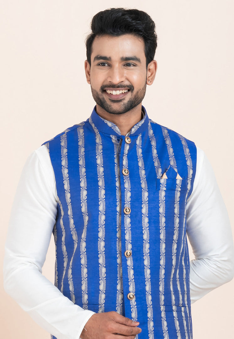 White Banarasi Silk Kurta Pajama With Jacket