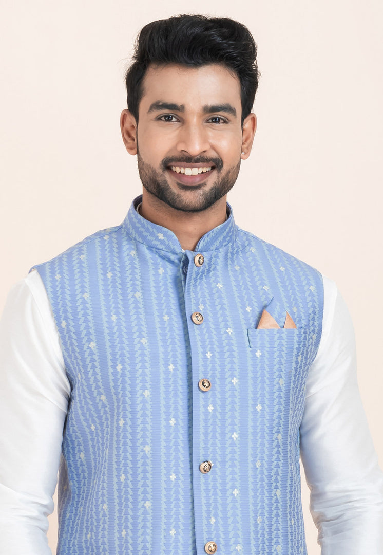 White Banarasi Silk Kurta Pajama With Jacket