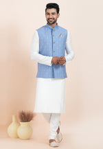 Load image into Gallery viewer, White Banarasi Silk Kurta Pajama With Jacket
