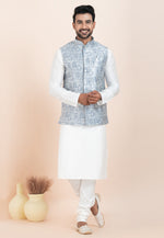 Load image into Gallery viewer, White Banarasi Silk Kurta Pajama With Jacket
