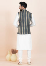 Load image into Gallery viewer, White Banarasi Silk Kurta Pajama With Jacket
