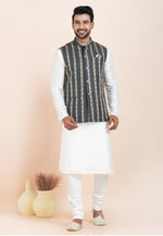 Load image into Gallery viewer, White Banarasi Silk Kurta Pajama With Jacket
