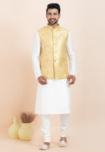Load image into Gallery viewer, White Banarasi Silk Kurta Pajama With Jacket
