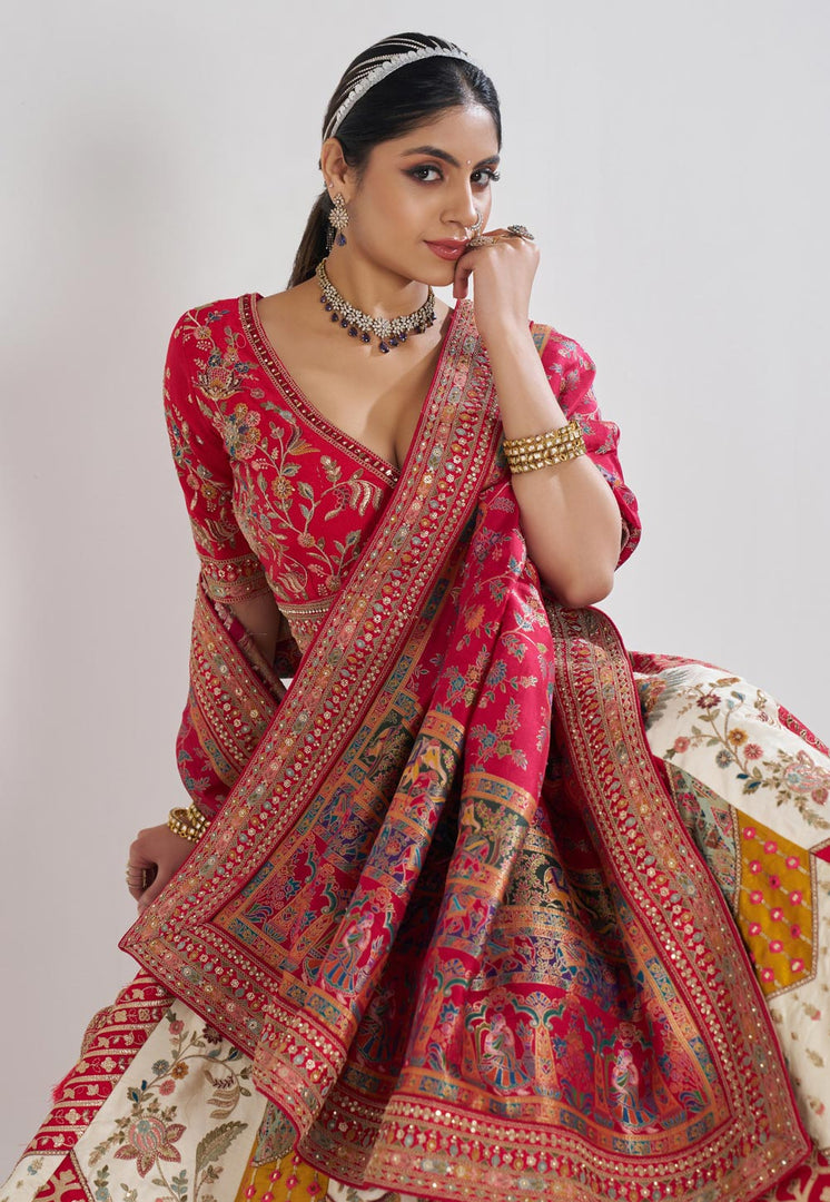 White Banarasi Silk Lehenga Choli For Wedding