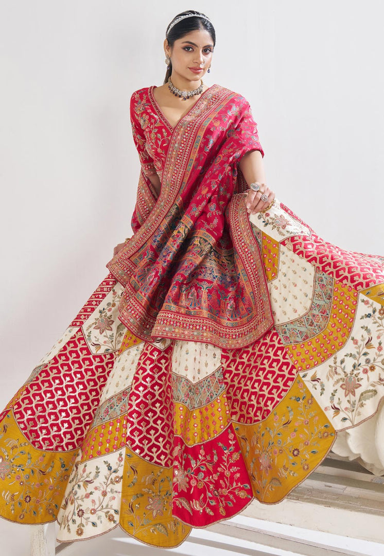 White Banarasi Silk Lehenga Choli For Wedding