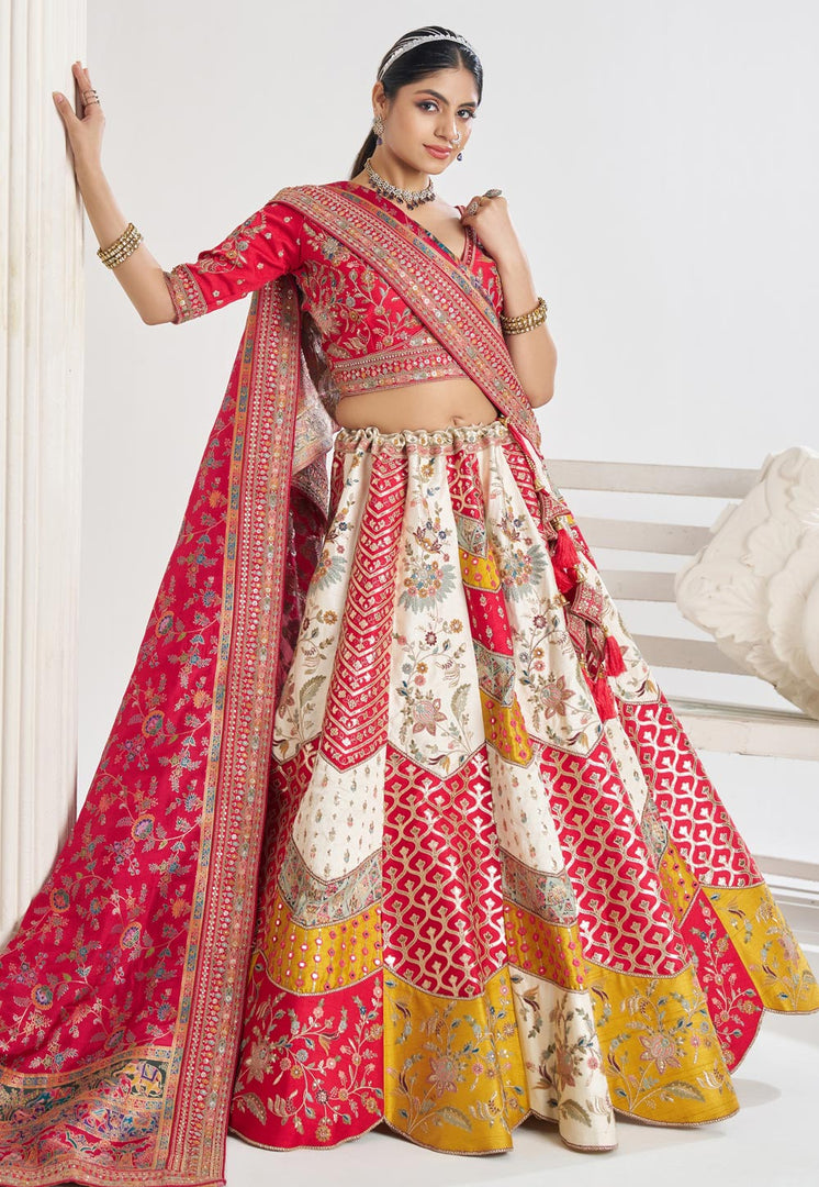 White Banarasi Silk Lehenga Choli For Wedding