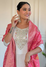 Load image into Gallery viewer, White Chanderi Readymade Pakistani Suit
