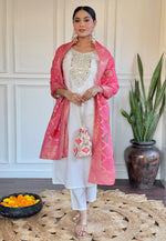 Load image into Gallery viewer, White Chanderi Readymade Pakistani Suit
