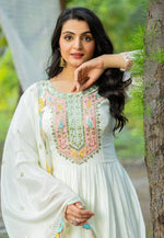 Load image into Gallery viewer, White Chinon Silk Readymade Anarkali Suit
