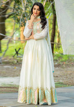 Load image into Gallery viewer, White Chinon Silk Readymade Anarkali Suit
