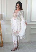 Load image into Gallery viewer, White Chinon Silk Readymade Pakistani Suit
