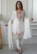 Load image into Gallery viewer, White Chinon Silk Readymade Pakistani Suit
