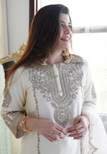 Load image into Gallery viewer, White Chinon Silk Readymade Pant Style Suit
