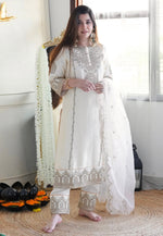 Load image into Gallery viewer, White Chinon Silk Readymade Pant Style Suit
