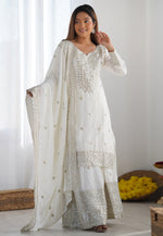 Load image into Gallery viewer, White Chinon Silk Readymade Sharara Suit
