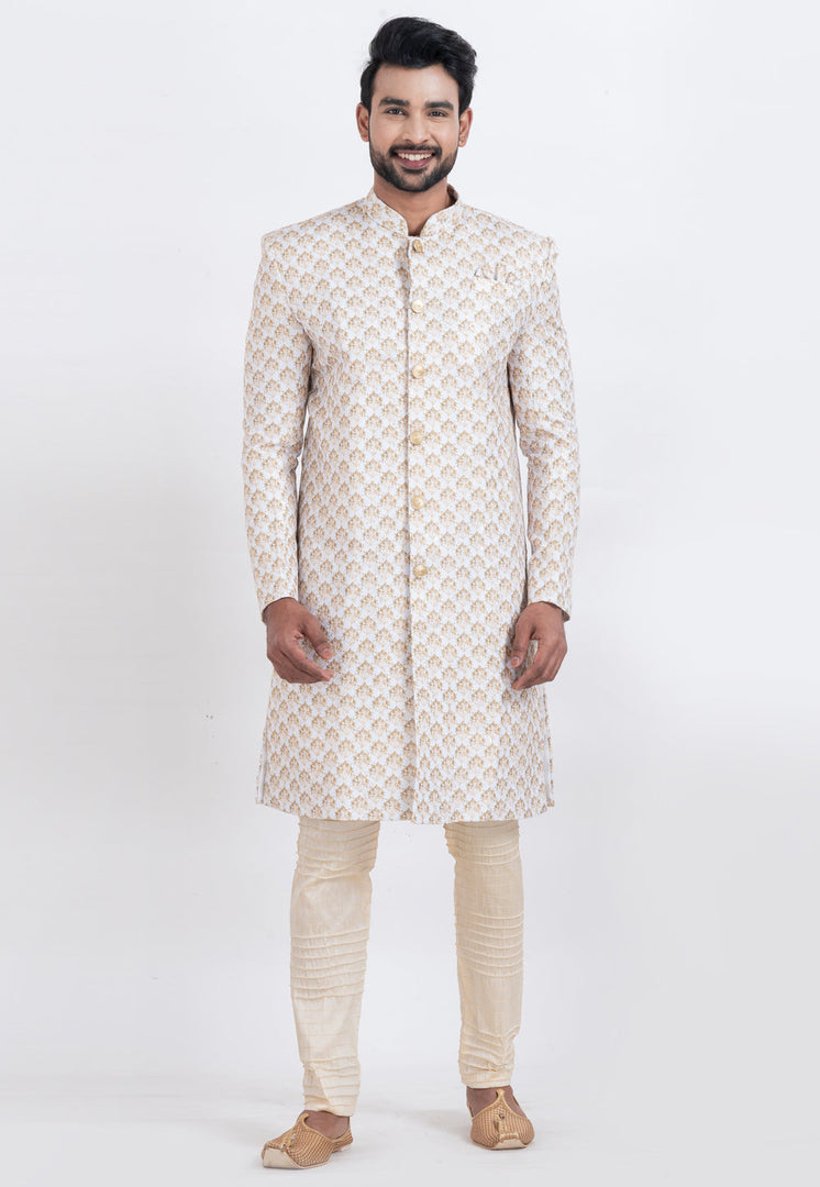 White Cotton Indo Western Suit