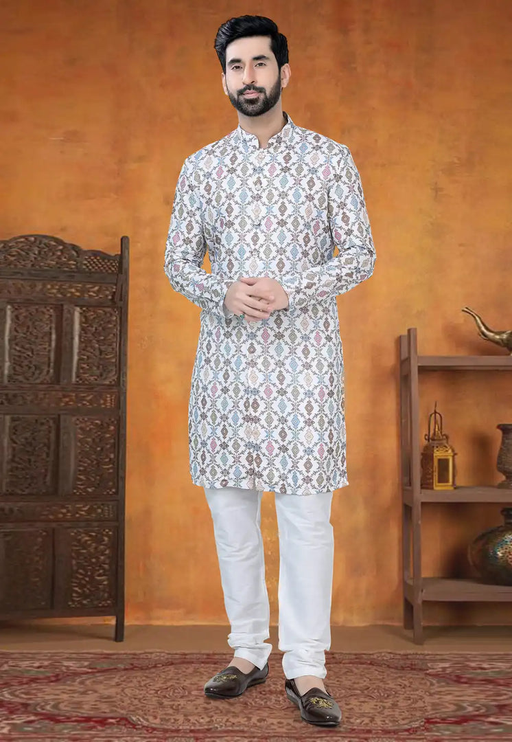 White Cotton Indo Western Suit