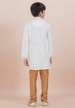 Load image into Gallery viewer, White Cotton Jacquard Kids Kurta Pajama
