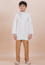 Load image into Gallery viewer, White Cotton Jacquard Kids Kurta Pajama
