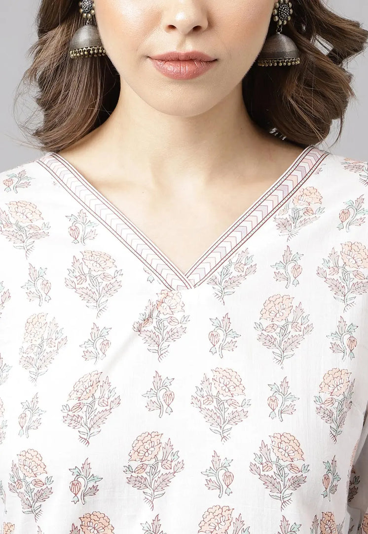 White Cotton Kurta Set With Palazzo