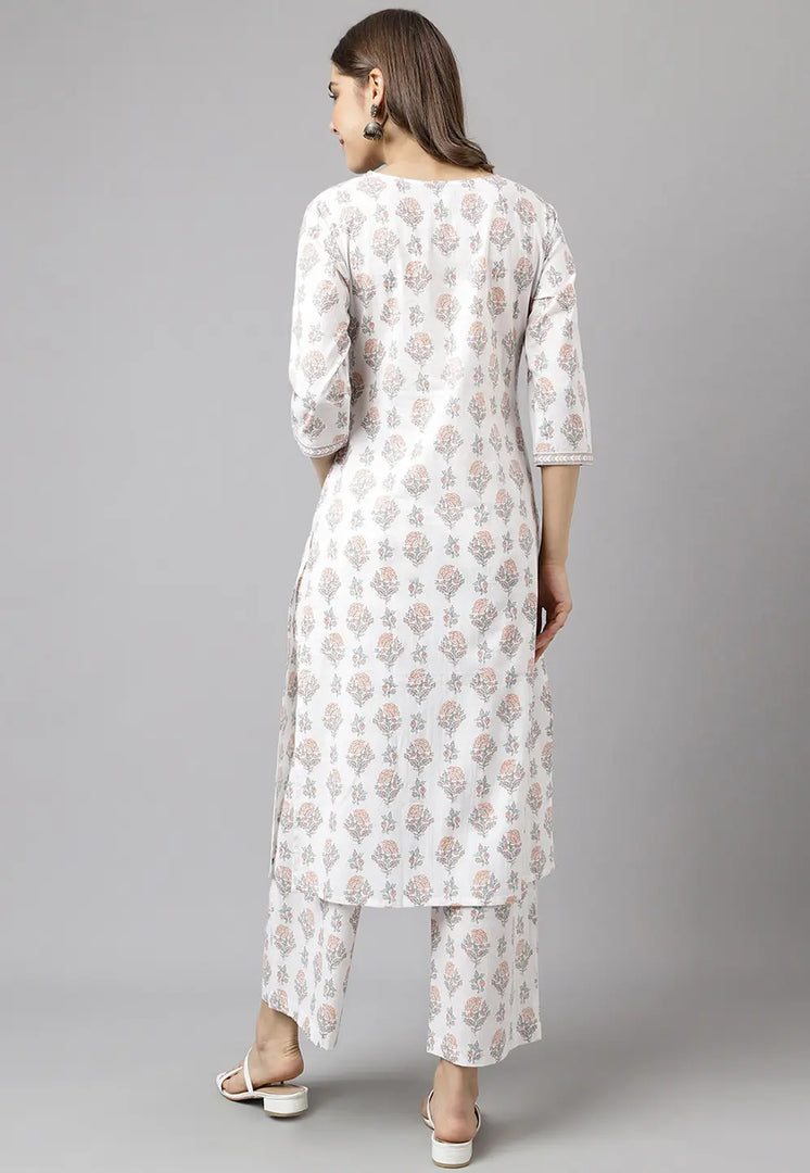 White Cotton Kurta Set With Palazzo