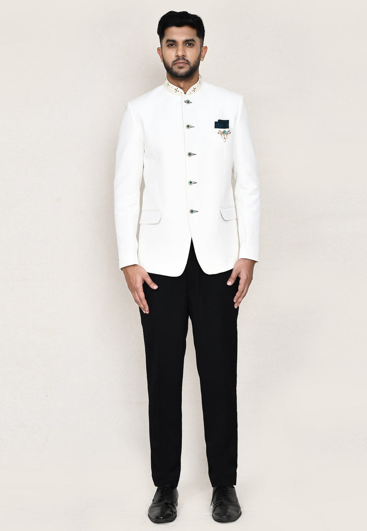 White Cotton Linen Jodhpuri Suit