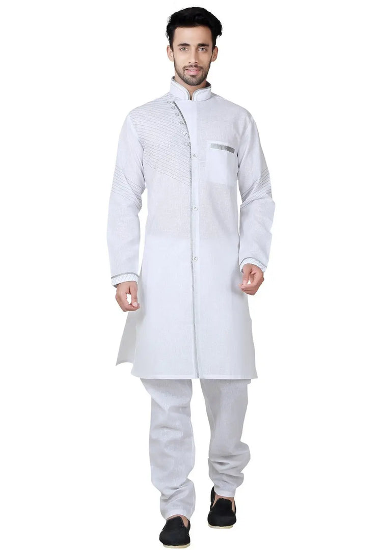 White Cotton Pathani Suit