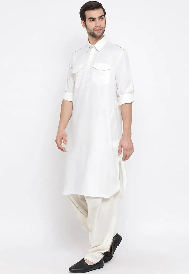 White Cotton Pathani Suit