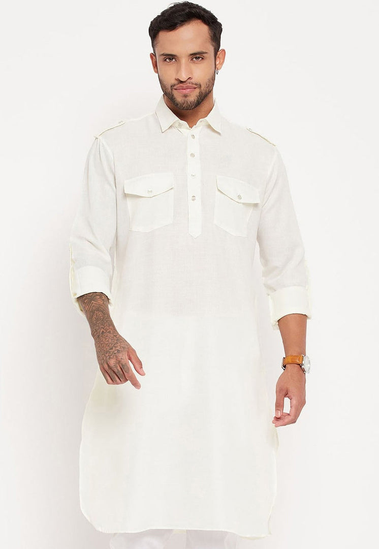 White Cotton Pathani Suit