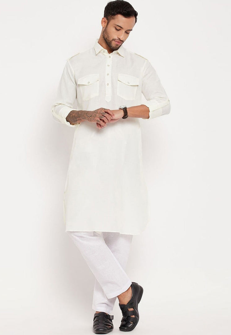 White Cotton Pathani Suit