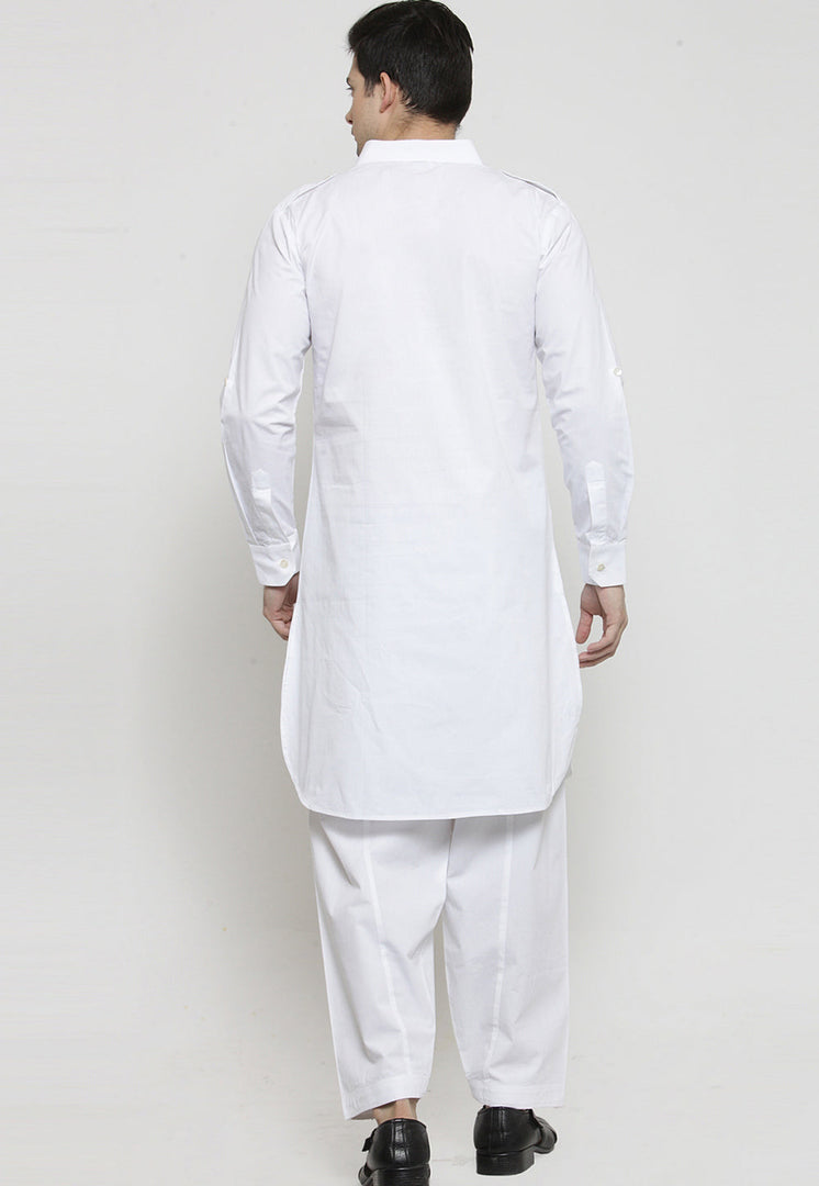 White Cotton Pathani Suit
